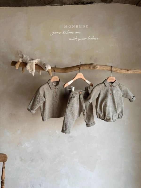 格紋反摺設計休閒長褲 