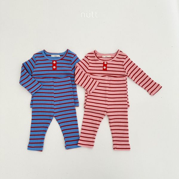 活潑跳色合身條紋居家服 長袖上衣+長褲 