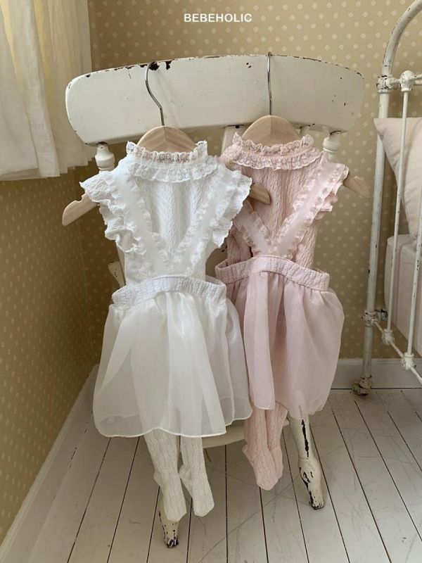 芭蕾美美吊帶紗裙踩腳褲 Bebe holic Korea,韓國童裝,童裝批發,童裝代購,奶茶色系