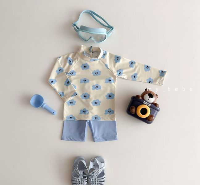 夏日表情寶貝 兩件式長袖防曬游泳服 