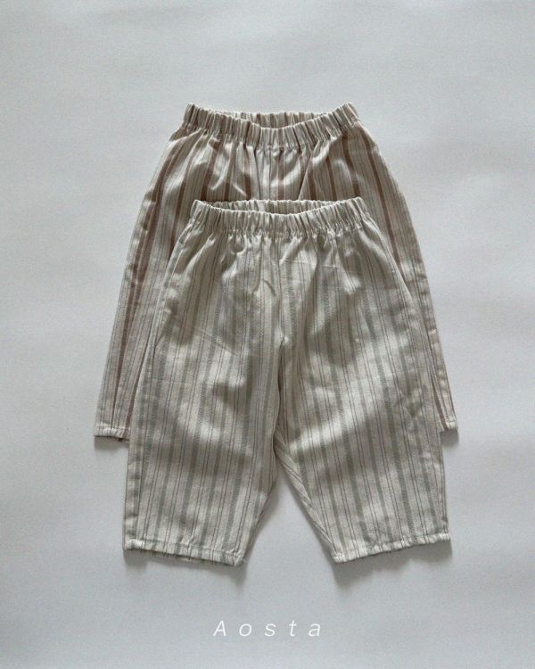 直紋薄荷綠春季鬆緊休閒寬庫 