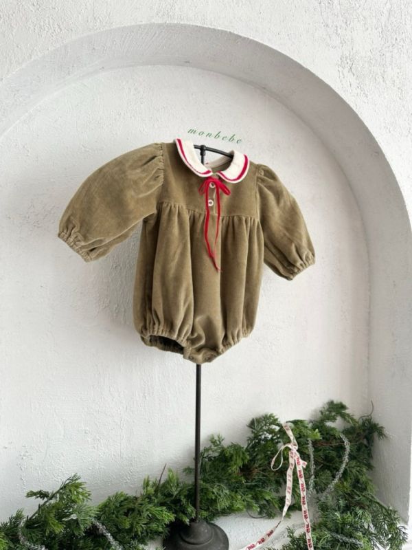 絲絨滾邊翻領包屁衣 