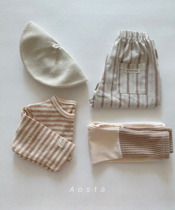 直紋薄荷綠春季鬆緊休閒寬庫 