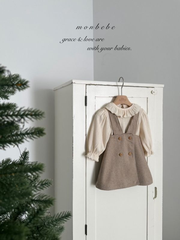 優雅荷葉領純棉長袖上衣 monbebe,monbebe Korea,laurababy_shop,蘿菈衣櫥,童裝,韓國上衣,捲邊上衣,韓系上衣,韓國童裝代理