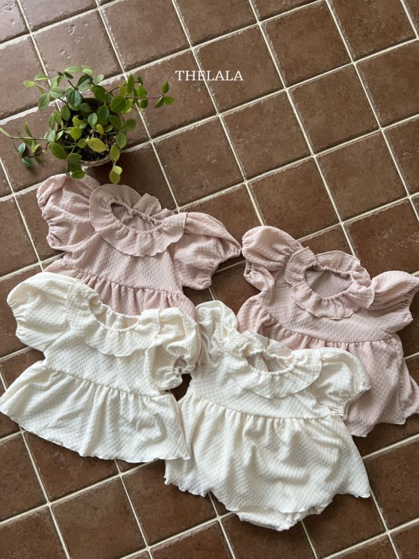 菱格紋泡泡袖洋裝 寶寶包屁衣 姊妹裝 