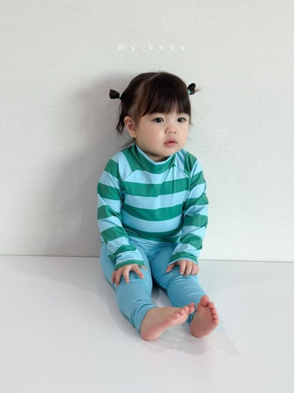 夏日多巴胺條紋長袖防曬泳衣兩件套 