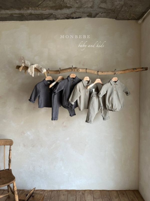 格紋翻領鈕扣長袖上衣 寶寶包屁衣 兄弟裝 