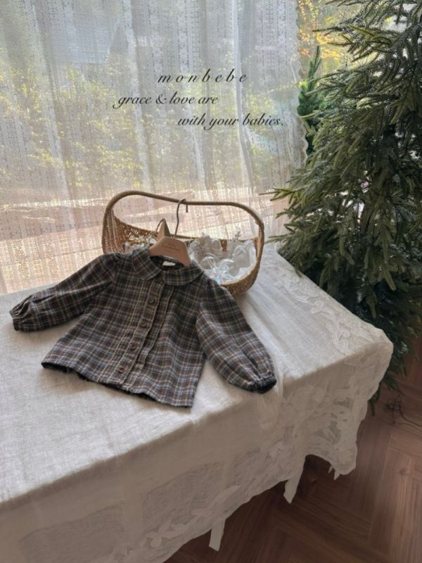 小森林格紋荷葉領襯衫 