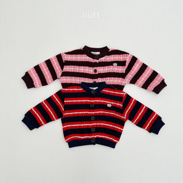 寬版條紋針織鈕扣外套 