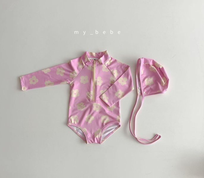 超可愛滿版雲朵花花連身泳衣（附帽） 