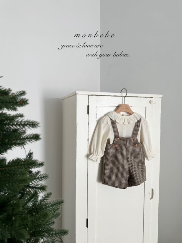 優雅荷葉領純棉長袖上衣 monbebe,monbebe Korea,laurababy_shop,蘿菈衣櫥,童裝,韓國上衣,捲邊上衣,韓系上衣,韓國童裝代理
