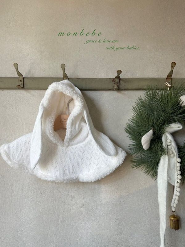 森林小兔寶針織滾邊連帽斗篷 