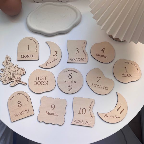 木質孕期月份紀錄 新生兒寶寶成長紀念 