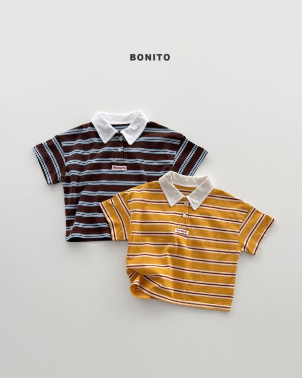 帥氣條紋撞色韓風有領上衣 bonito korea