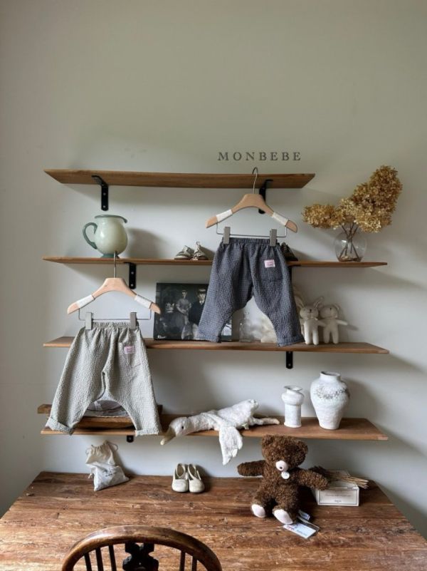 格紋反摺設計休閒長褲 