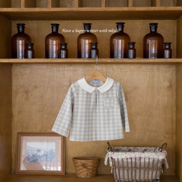 經典小格紋娃娃領長袖上衣 