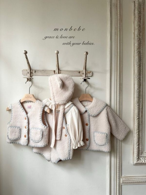 小熊系縫線邊絨毛口袋背心 