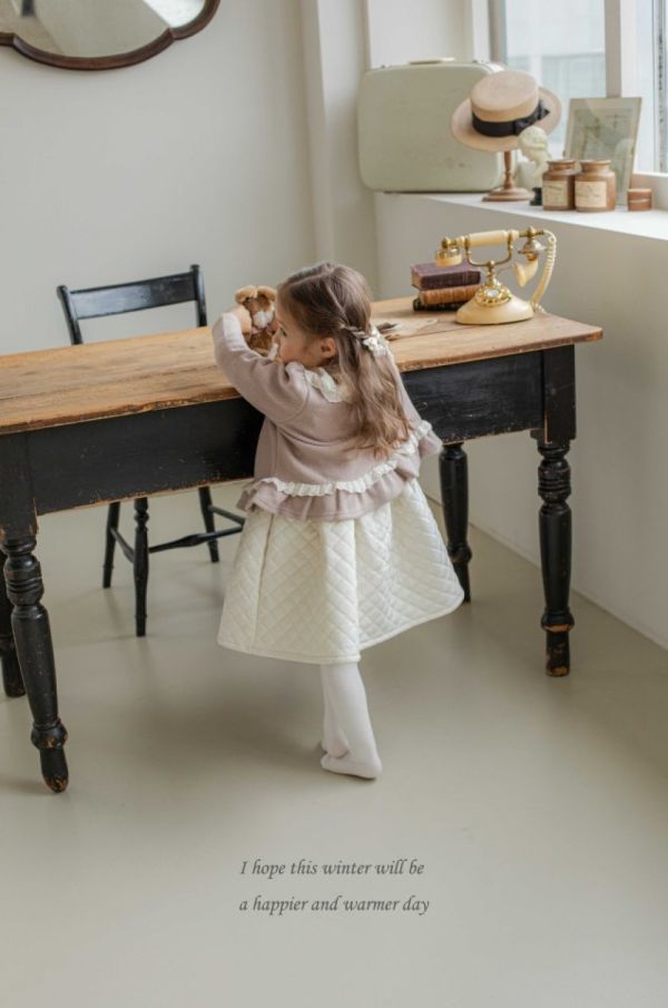 奶油小花蕾絲領針織外套 