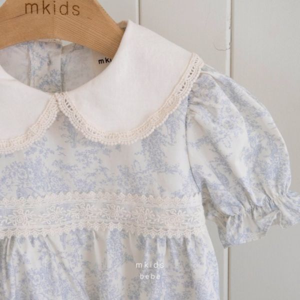 翻領小花蕾絲手工寶寶包屁衣 女寶,韓國童裝,M Kids,品牌童裝,質感童裝