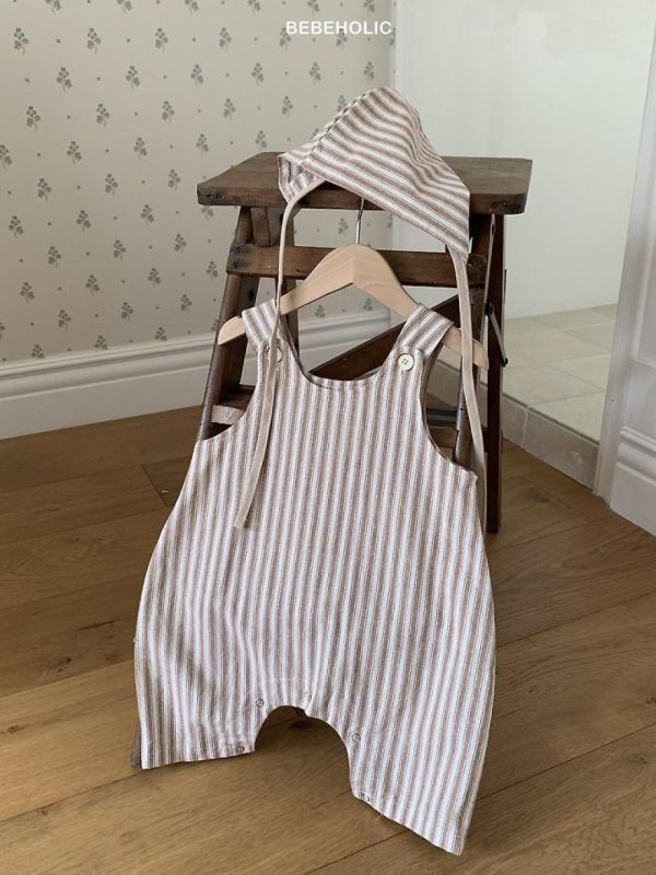 寶寶海軍風線條寬版吊帶 Bebe holic Korea,韓國童裝,韓國Bebe holic,奶茶系寶寶,女寶穿搭