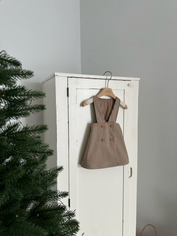 優雅法式Ａ字格紋吊帶裙 Monbebe Korea,monbebe,童裝