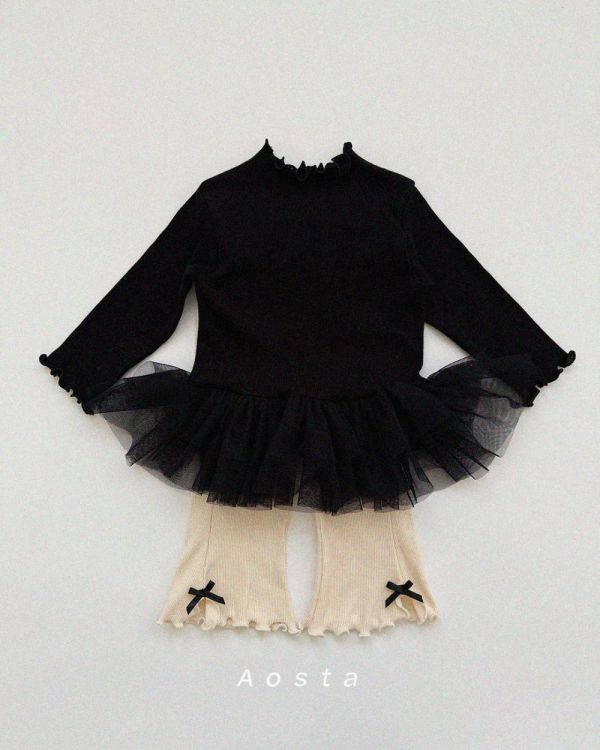 蝴蝶結木耳卷彈性啦叭褲 