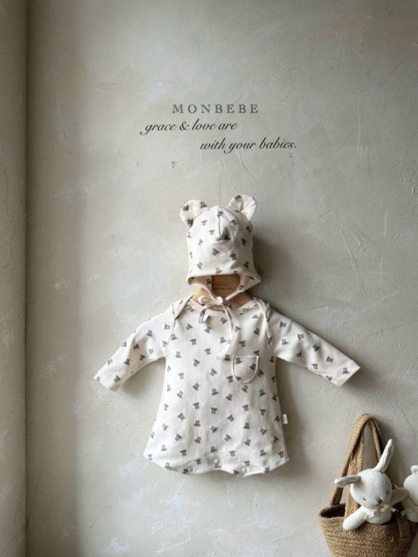 可愛的小兔子與熊寶寶套裝  連身衣＋軟帽 