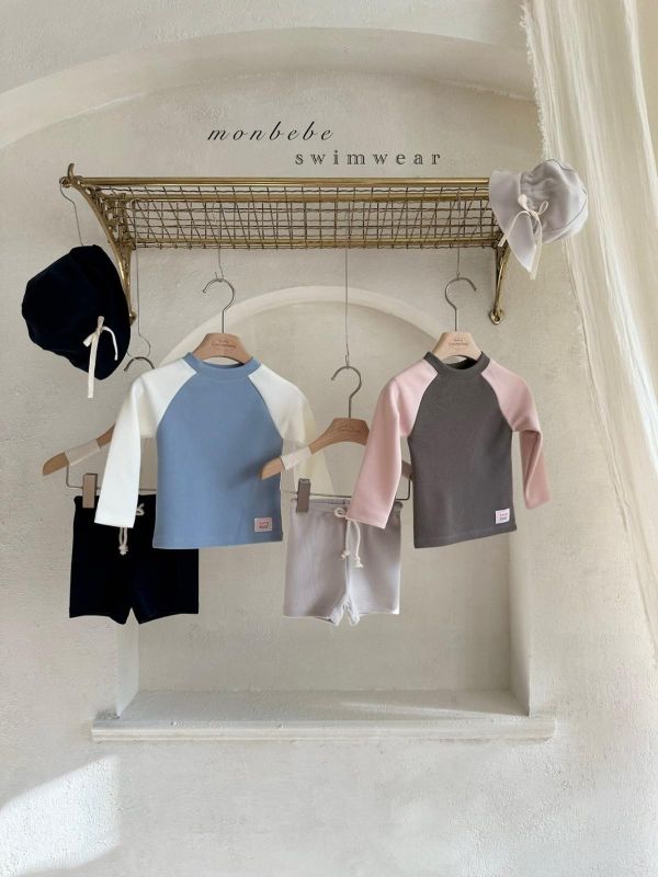 韓國Monbebe 泳裝 莫蘭迪色游泳服兩件式（附泳帽） 