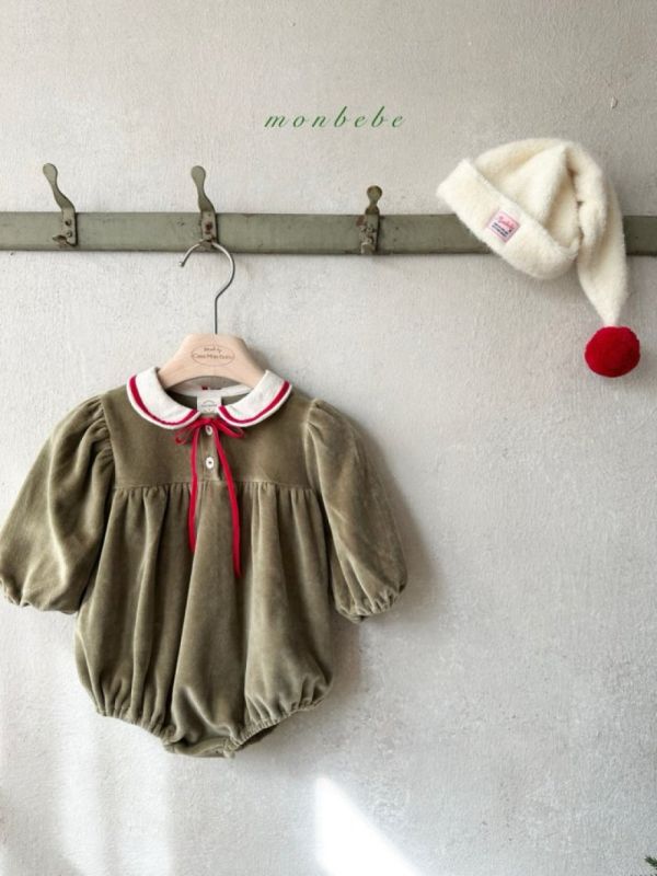 絲絨滾邊翻領包屁衣 