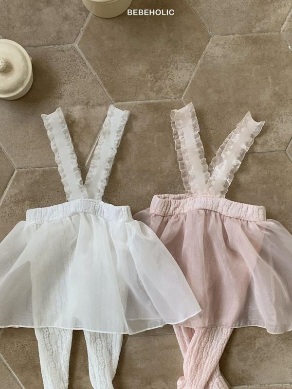 芭蕾美美吊帶紗裙踩腳褲 Bebe holic Korea,韓國童裝,童裝批發,童裝代購,奶茶色系