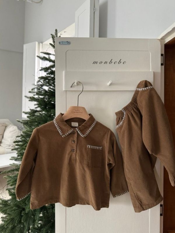 路易斯法式考邊棉質長袖上衣 