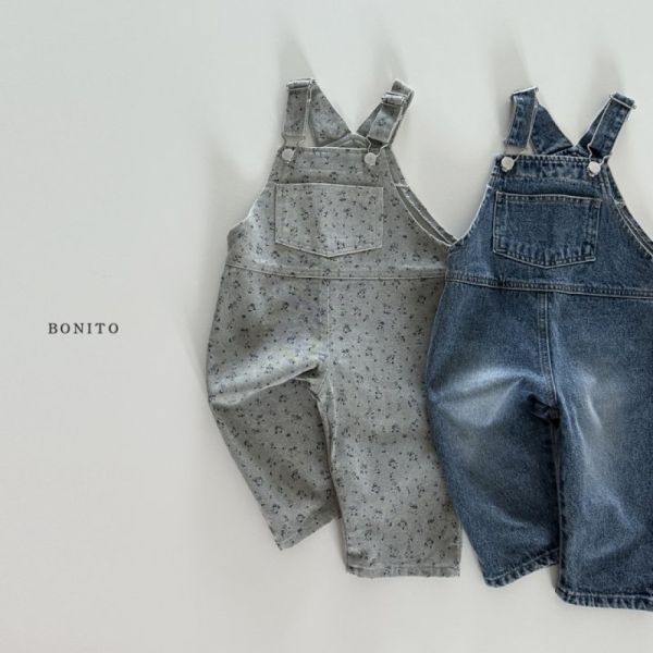 百搭牛仔碎花背帶褲 