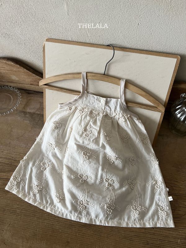 田園風小花刺繡洋裝 象牙色 