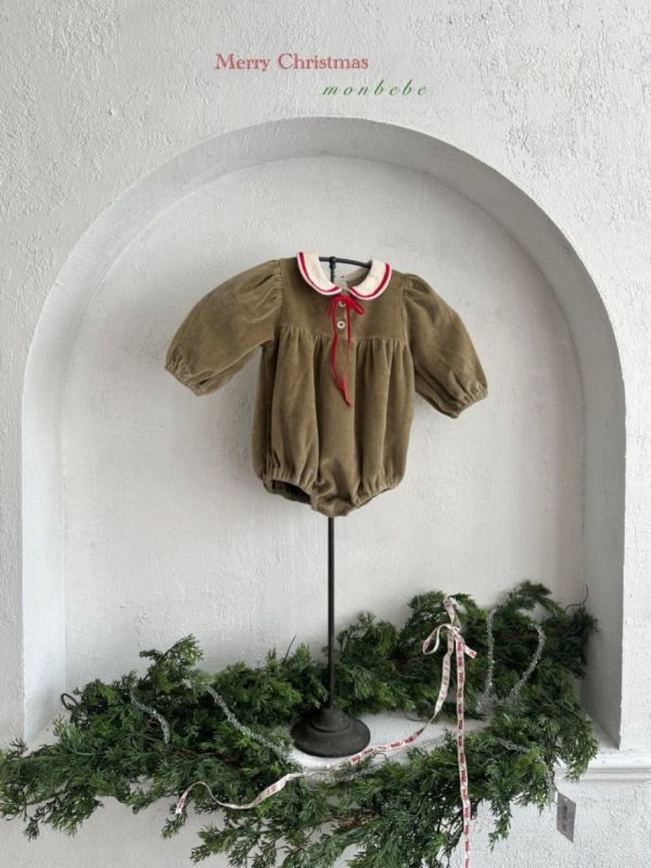 絲絨滾邊翻領包屁衣 