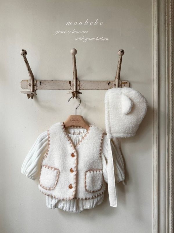 小熊系絨毛綁繩帽 