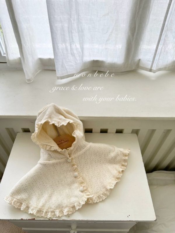 針織蕾絲花邊連披風 monbebe korea,monbebe,童裝代購