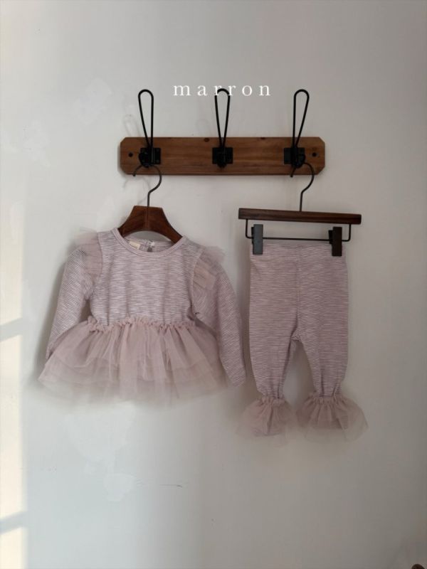 條紋拼接紗紗裙褲套裝 姊妹裝 衣+褲 