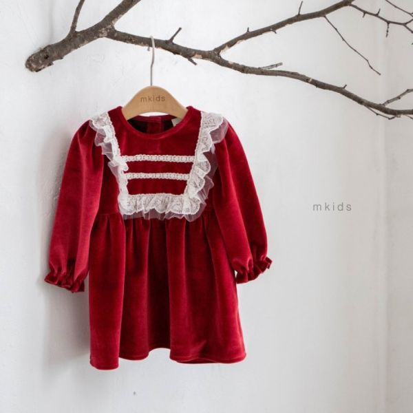 溫柔絲絨法式連衣裙 M kids Korea,laurababy,韓國童裝,聖誕節洋裝,新年