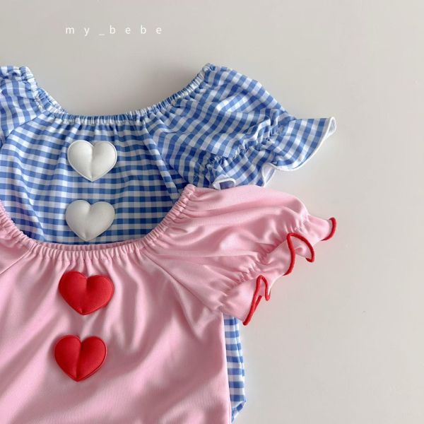 小飛袖立體愛心造型連身游泳服（附帽） 