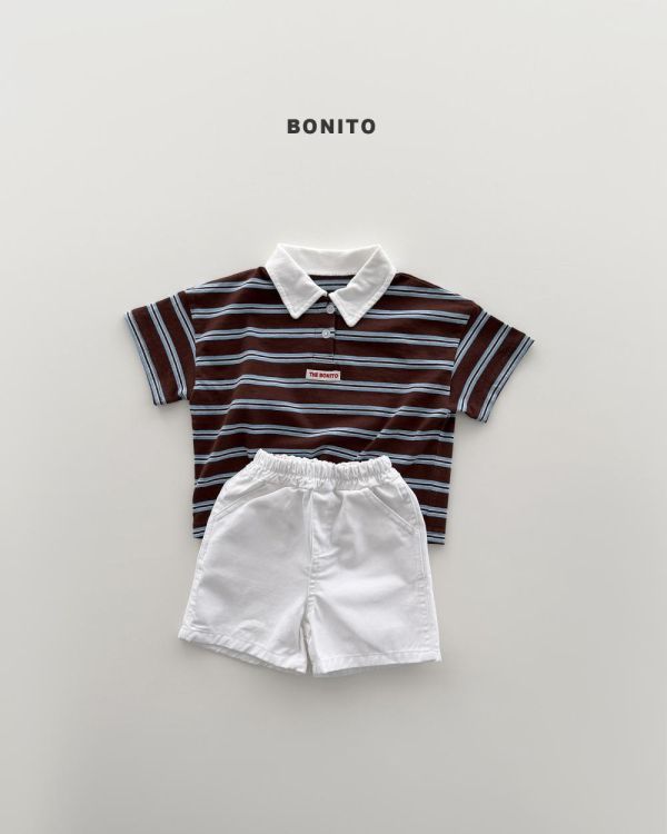 帥氣條紋撞色韓風有領上衣 bonito korea