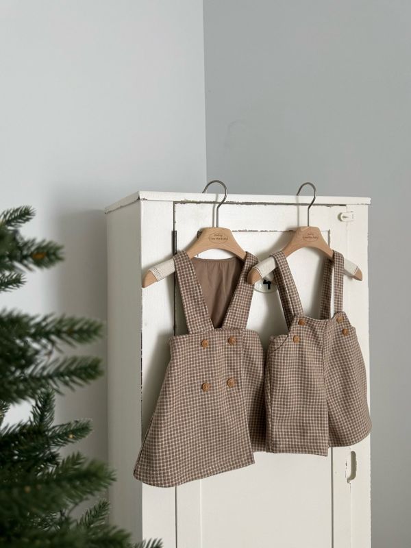 優雅法式Ａ字格紋吊帶裙 Monbebe Korea,monbebe,童裝