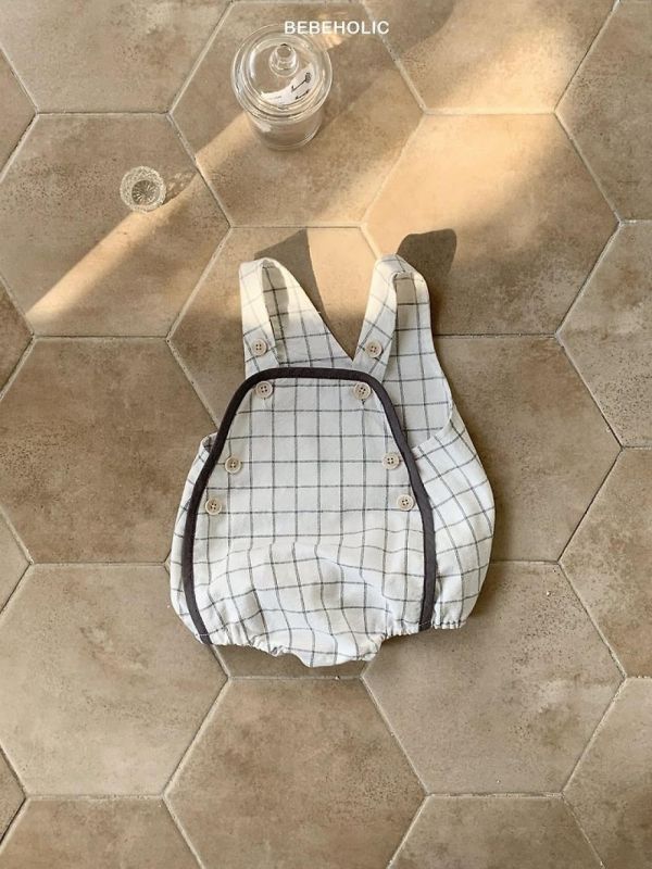 餅乾格紋吊帶寶寶包屁褲 