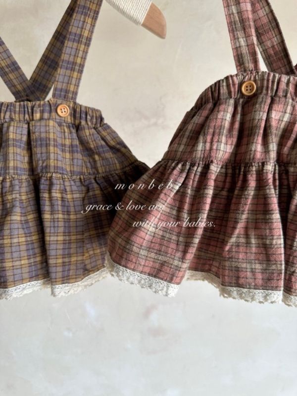 英倫格紋吊帶澎澎裙 姊妹裝 