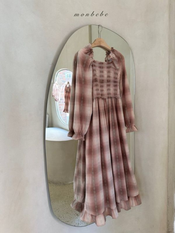 秋天的日落 親子系列大人款長洋裝 monbebe korea,韓國童裝,Monbebe,韓國Monbebe童裝