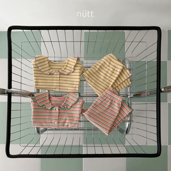 木耳邊條紋家居服 長袖上衣+長褲 