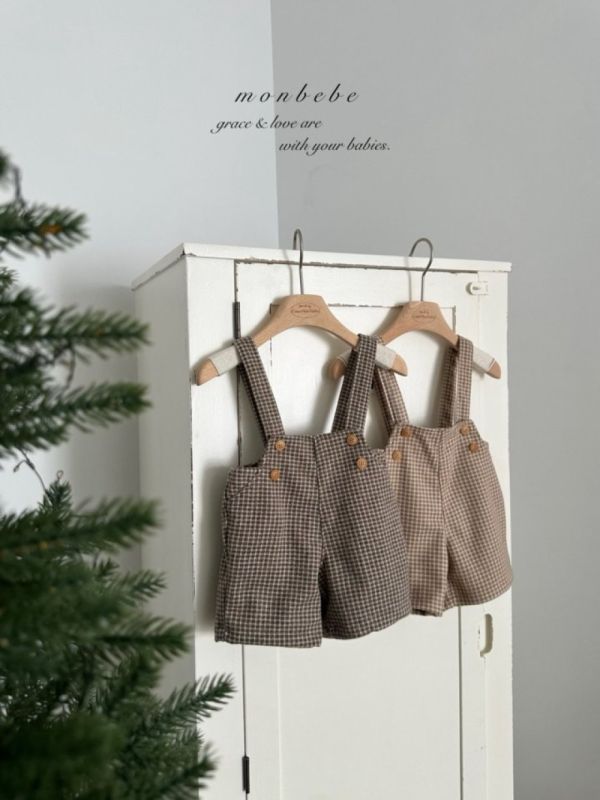 格紋質感吊帶褲 甜美法式,優雅百搭,格紋,monbebe Korea,monbebe,laurababy