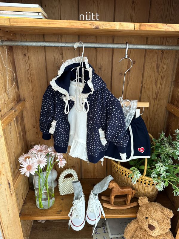 荷葉邊碎花連帽外套 