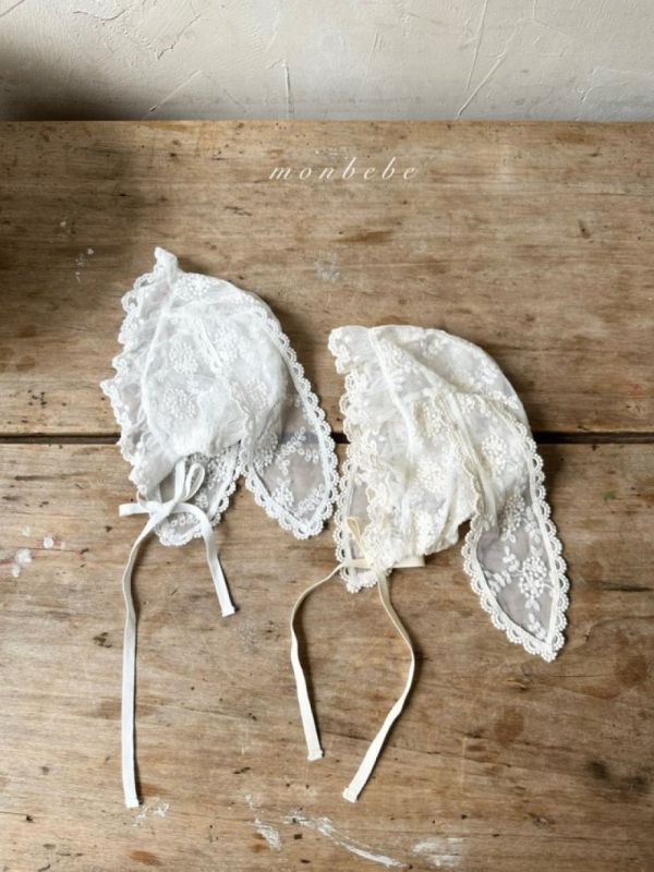 小兔子耳朵造型蕾絲綁帶軟帽 