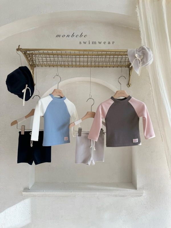 韓國Monbebe 泳裝 莫蘭迪色游泳服兩件式（附泳帽） 