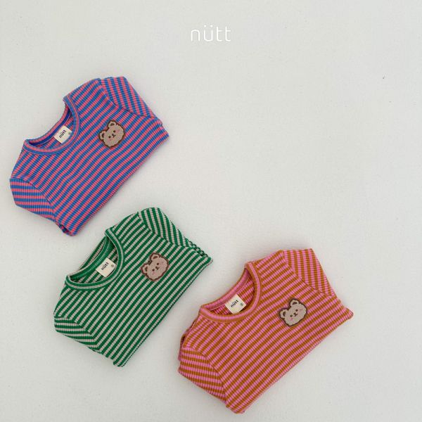 撞色條紋小熊包屁衣套裝 衣＋帽 